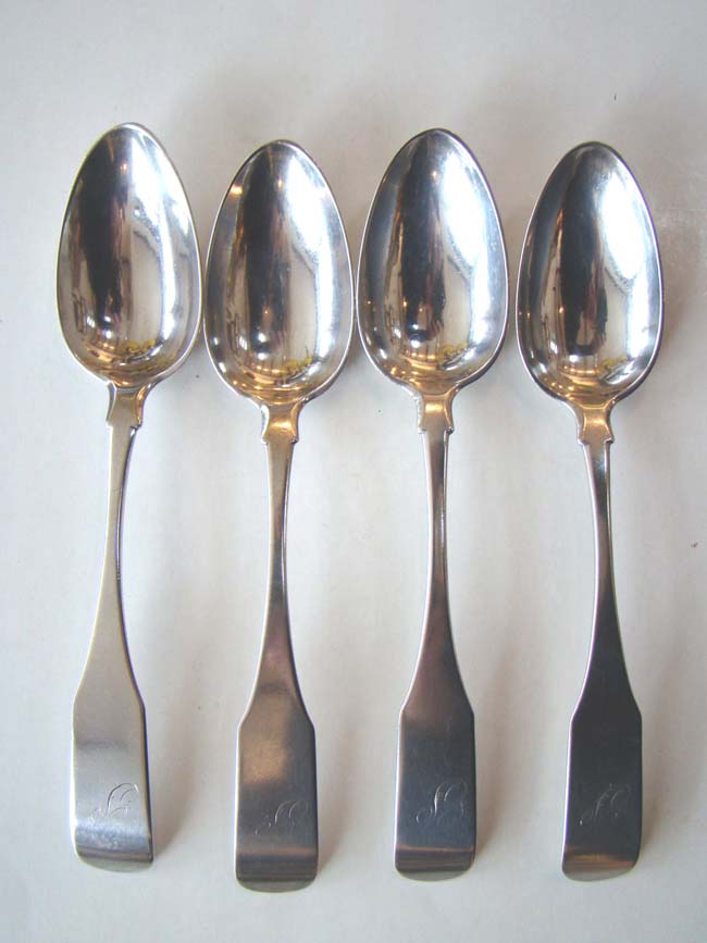 A fine set of 4 Large Silver Tablespoons by Joseph Foster of Boston circa 1795